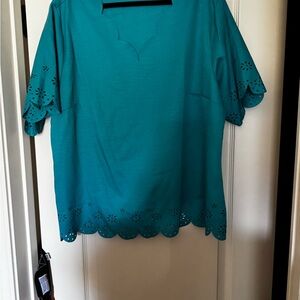 Teal Scalloped Women's Top